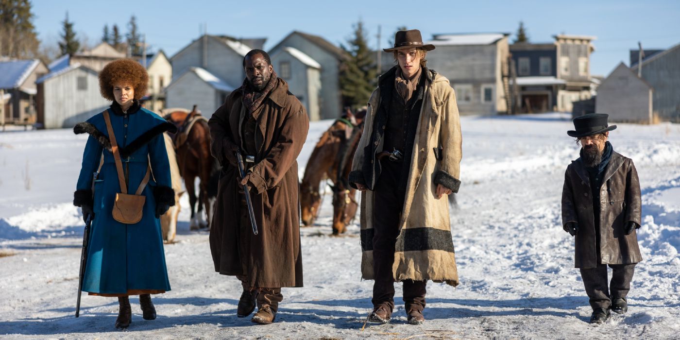 Leslie Grace, Gbenga Akinnagbe, Levon Hawke &amp; Peter Dinklage stand together in The Thicket