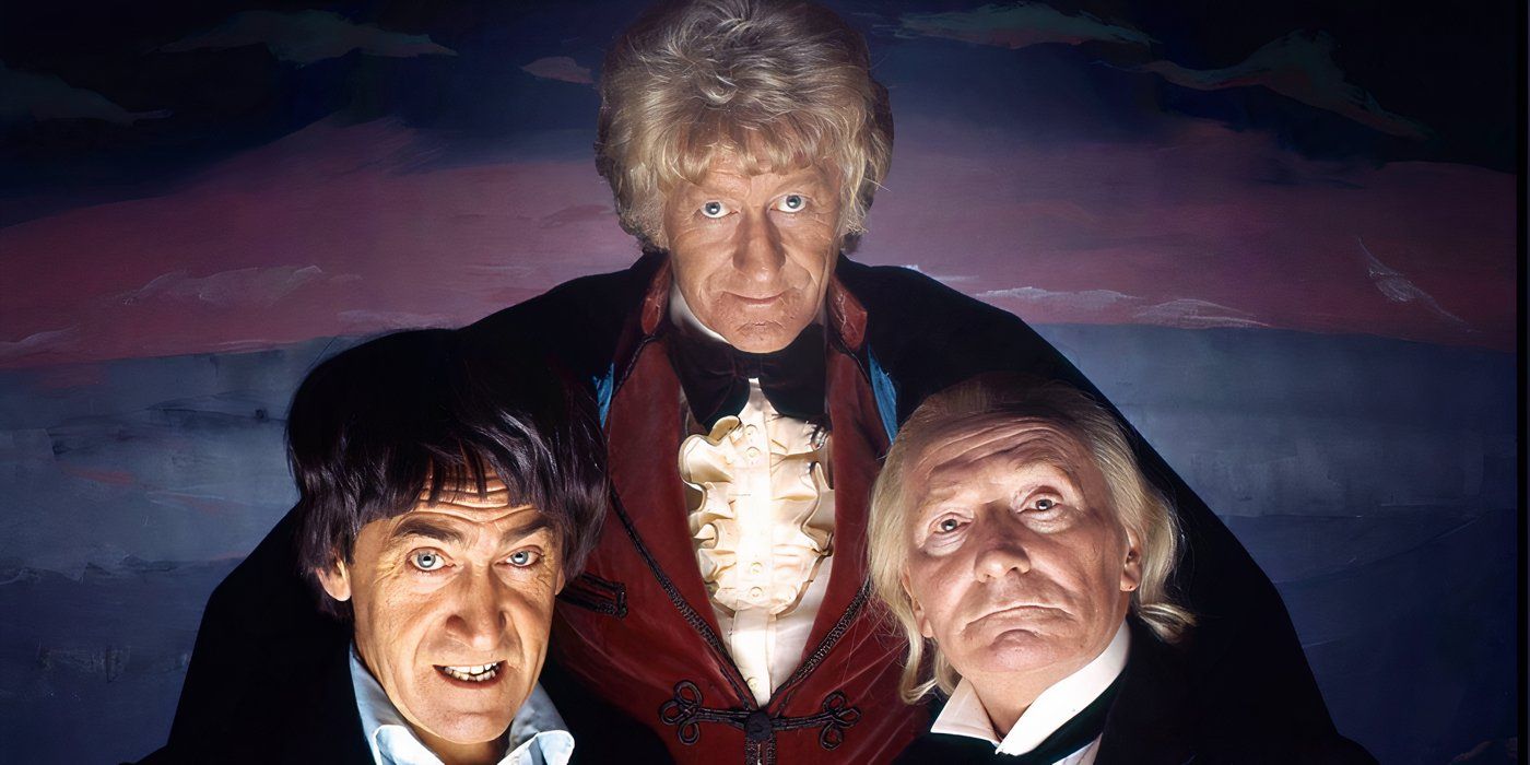 A promo image for 'The Three Doctors' (Doctor Who)