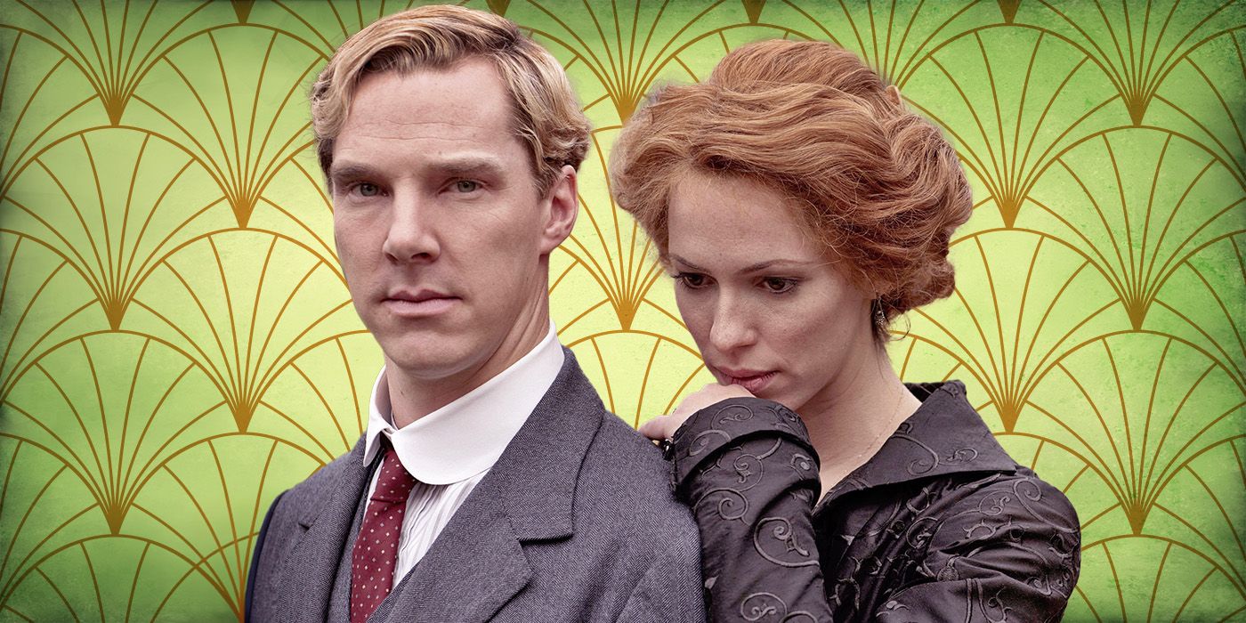 Benedict Cumberbatch and Rebecca Hall as Christopher and Sylvia Tietjens of Parade's End, in front of a green background