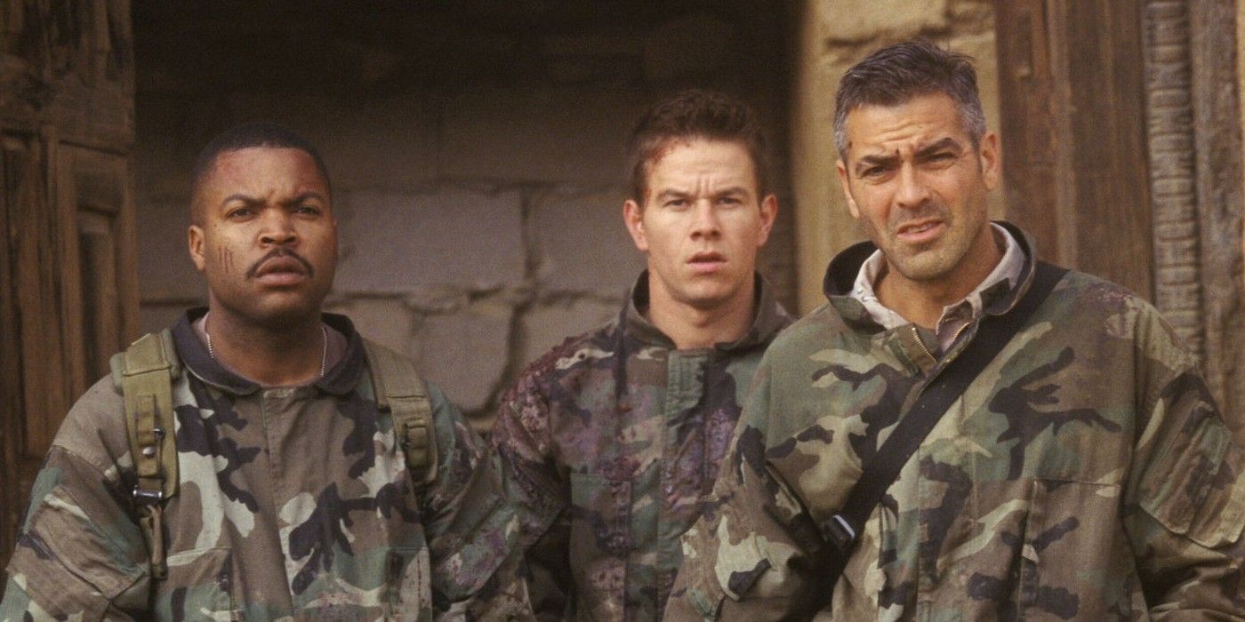 Three soldiers look ahead with puzzled expressions in Three Kings