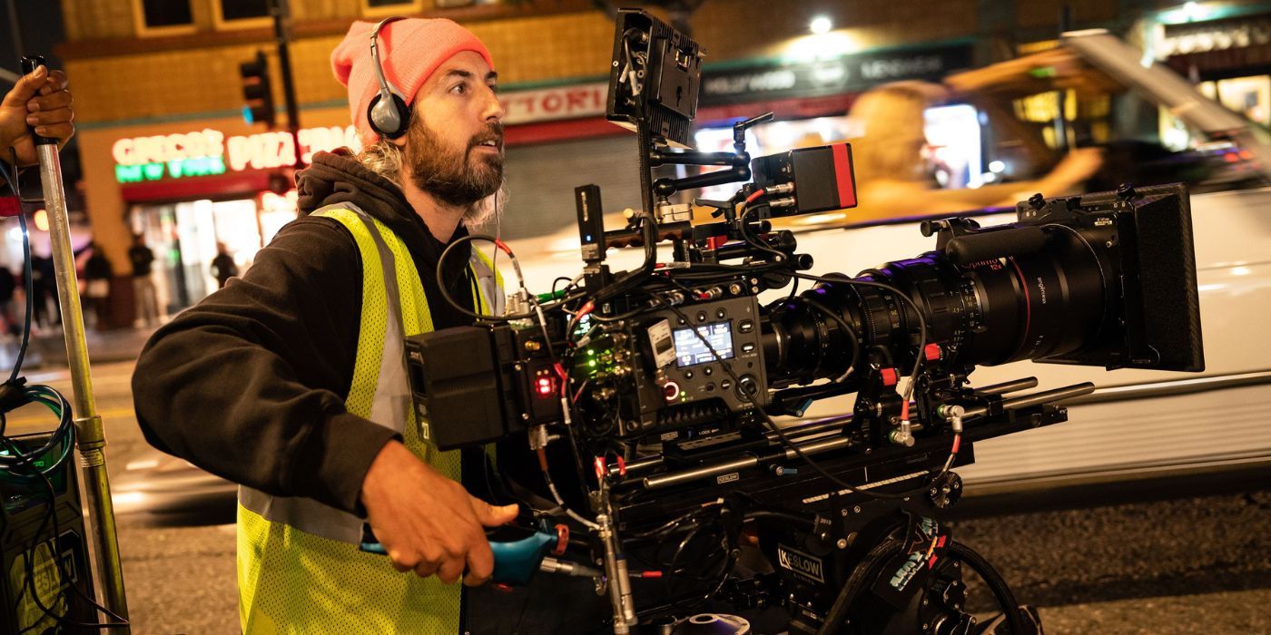 Ti West operating a camera on the set of Maxxxine.