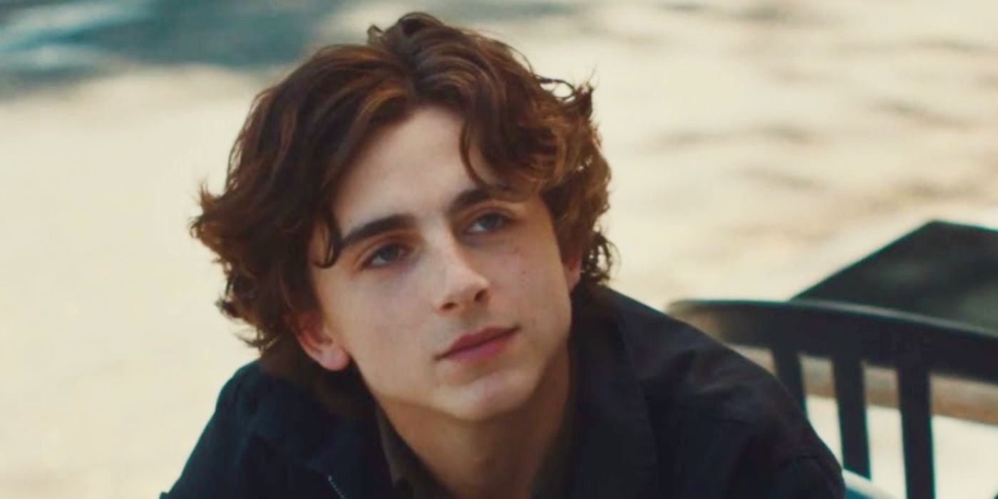 timothee chalamet in Lady Bird as Kyle looking up at someone