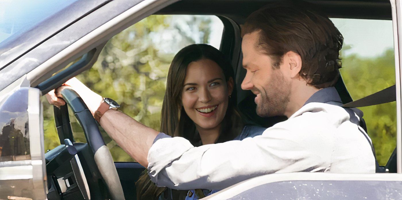 Geri Broussard (Odette Annable) laughs with Cordell Walker (Jared Padalecki) in the 'Walker' series finale "See You Someday."