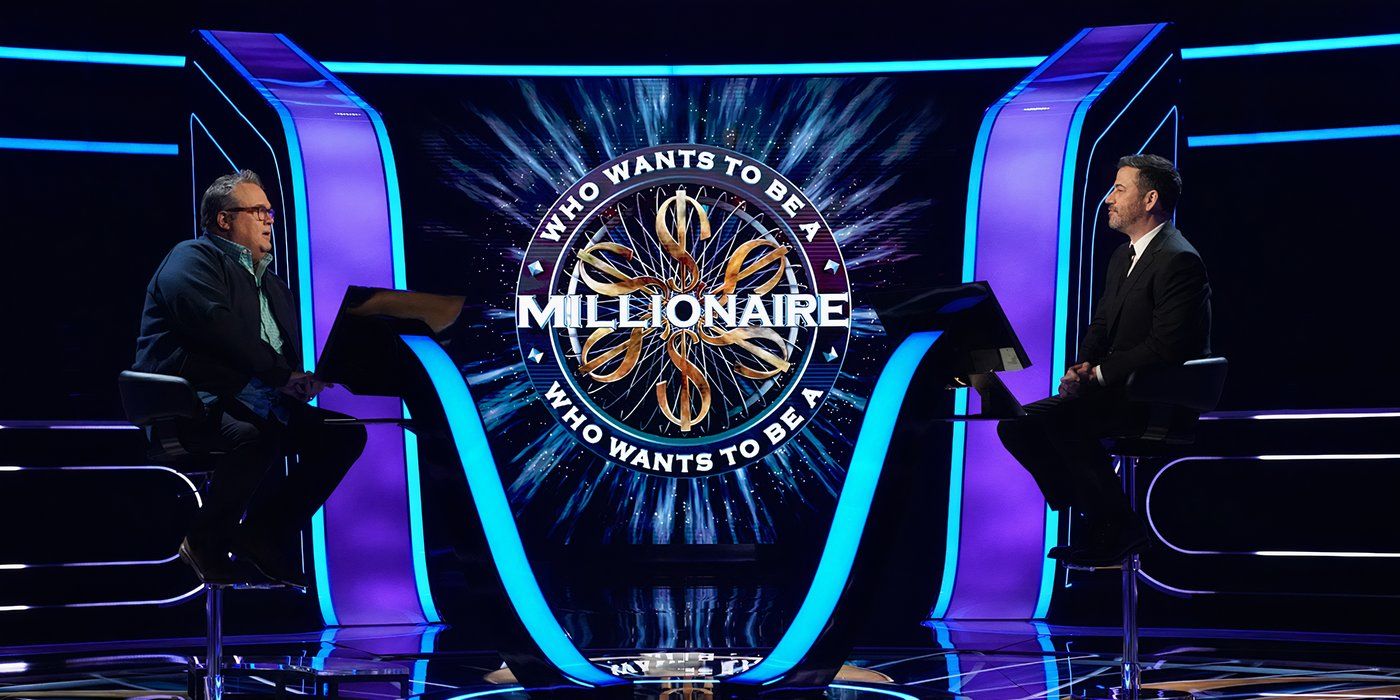 Jimmy Kimmel sitting across from a player in Who Wants To Be a Millionaire?