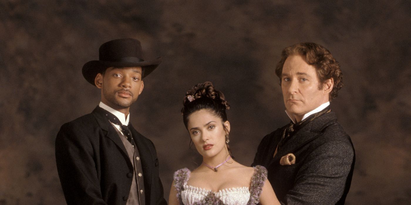 Will Smith, Salma Hayek, and Kevin Kline in a promo image for Wild Wild West