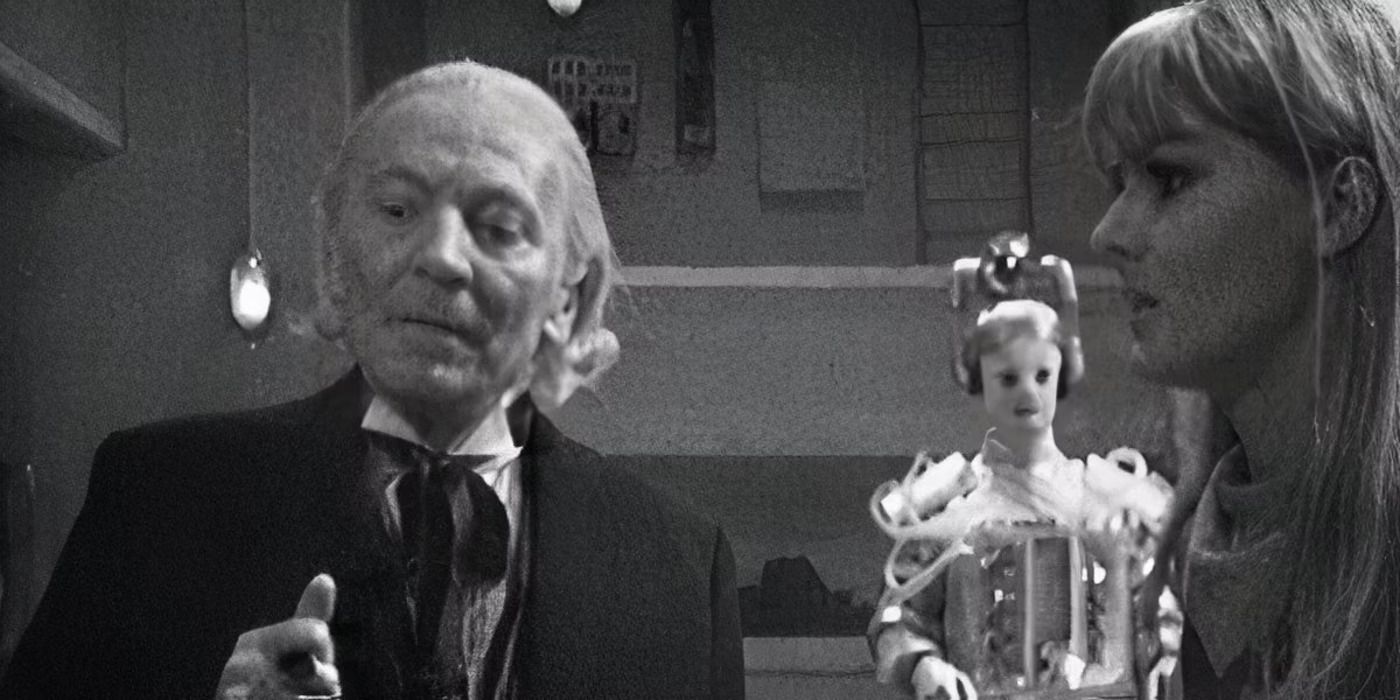 William Harnell (the 1st Doctor) talks to a woman