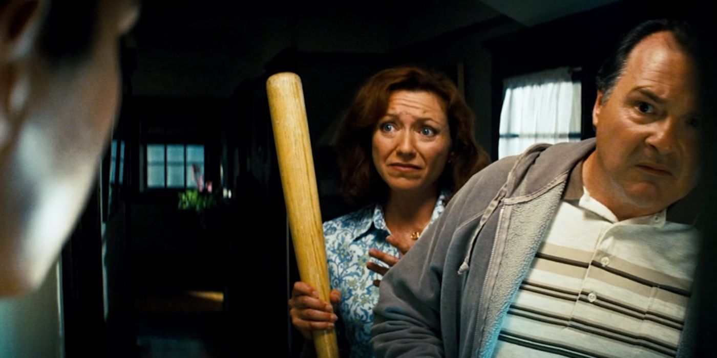 The Witwicky parents at Sam&rsquo;s door holding a bat in Transformers