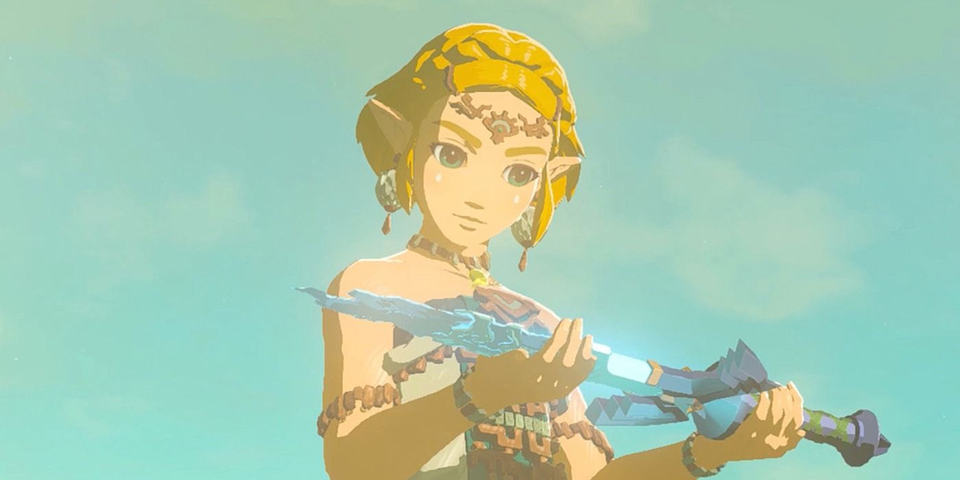 Zelda holding the broken Master Sword in 'The Legend of Zelda Tears of the Kingdom'