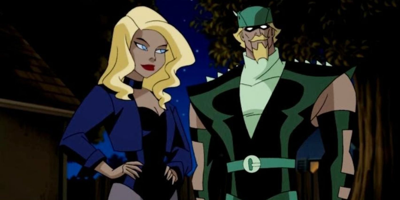 Green Arrow and Black Canary standing next to each other in Justice League Unlimited