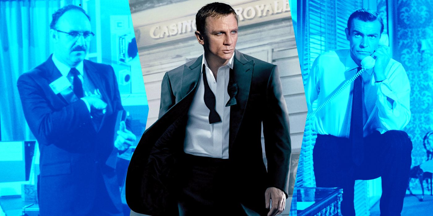 Blended image showing characters from The Conversation, Casino Royale, and Dr. No