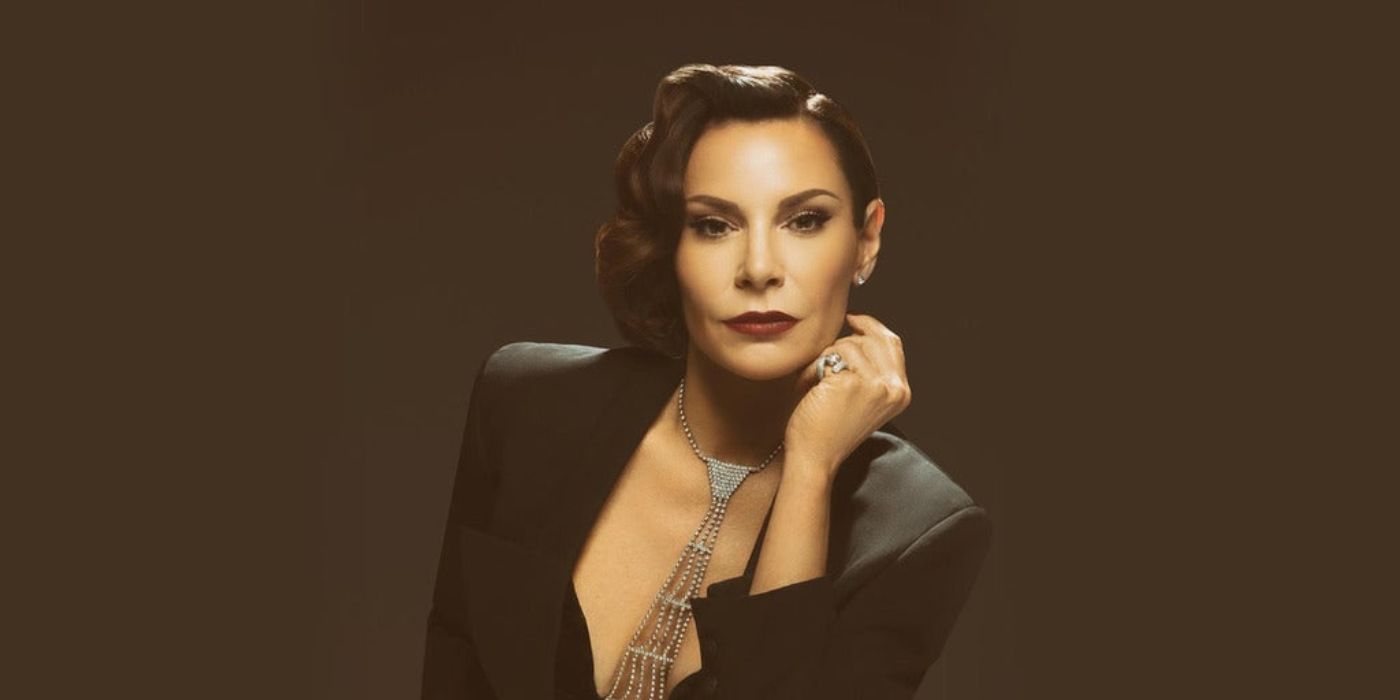 Luann de Lesseps leaning on her elbow for a portrait photo for her cabaret show.