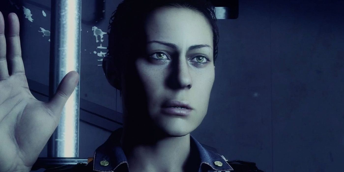 Amanda Ripley (Andrea Deck) holds her hand up in 'Alien: Isolation - The Digital Series.'