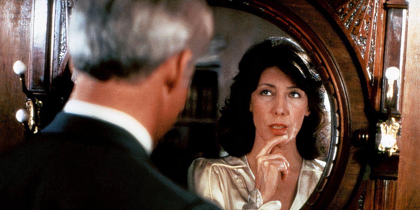 Steve Martin looks into a mirror and sees Lily Tomlin, who has taken possession of his body in All of Me.