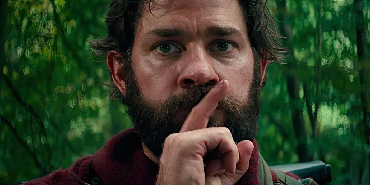 John Krasinski as Lee in 'A Quiet Place' pressing his finger to his lips