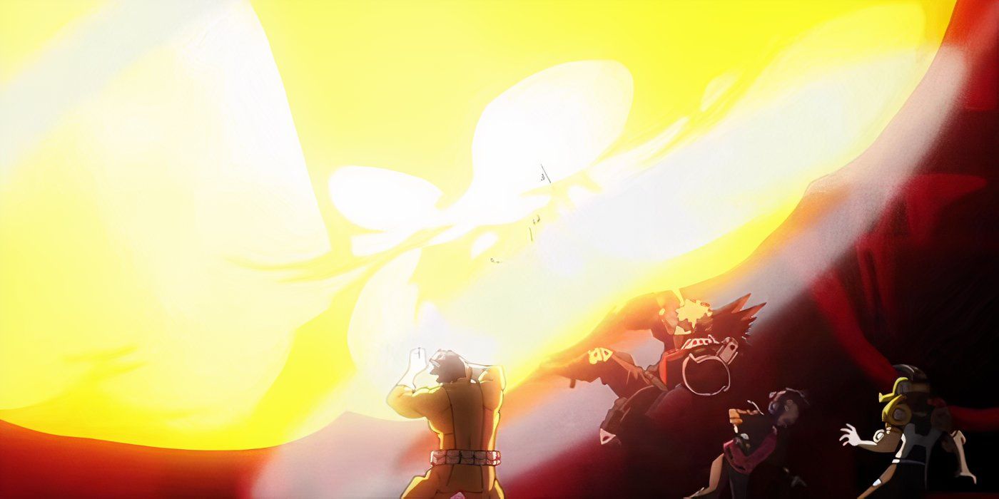 Bakugo saves his team with a huge explosion in My Hero Academia