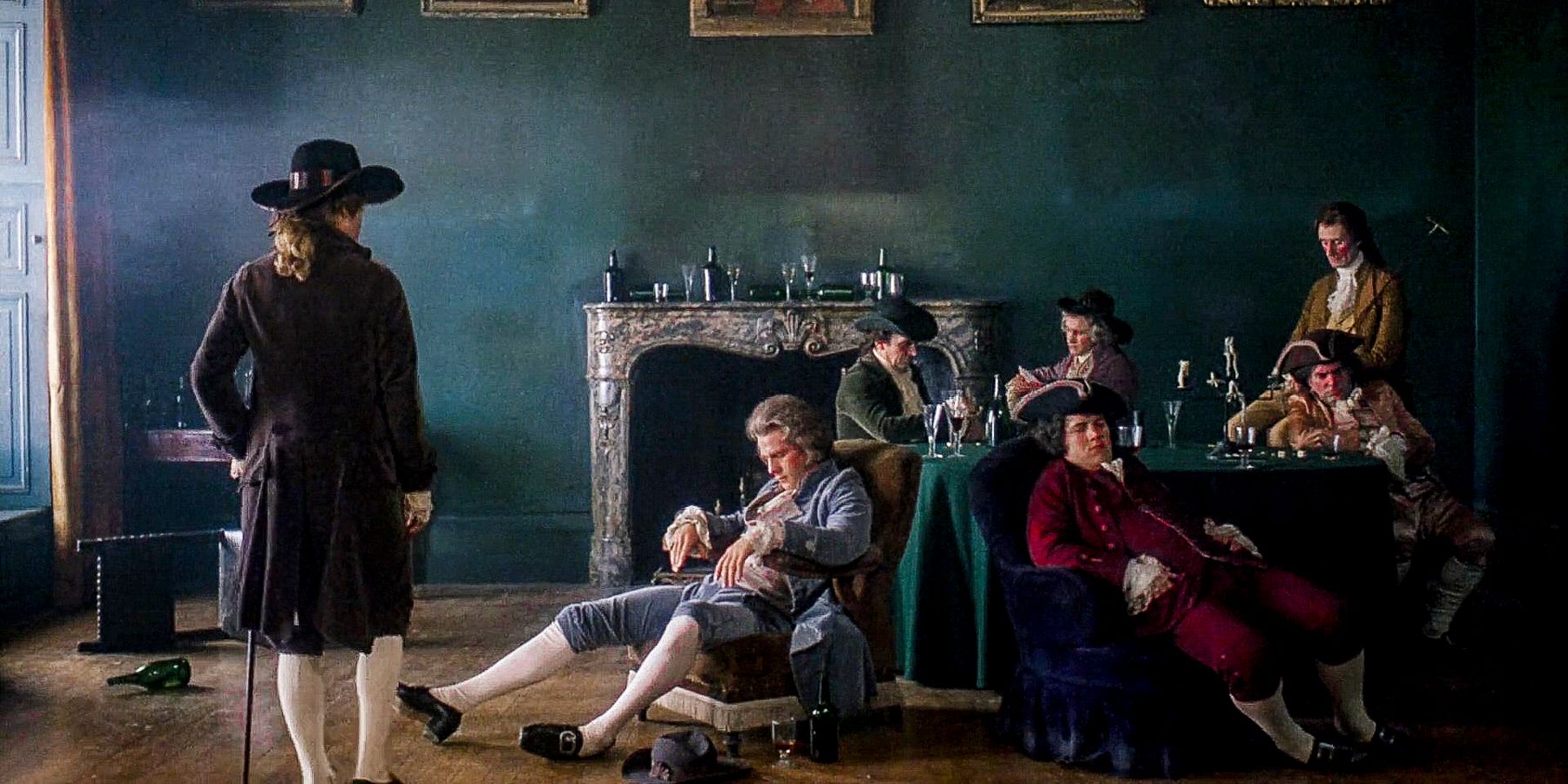 Ryan O'Neal as Barry Lyndon sits in a chair in his manor, about to be challenged to a duel by Leon Vitali as Lord Bullingdon in Stanley Kubrick's 'Barry Lyndon'