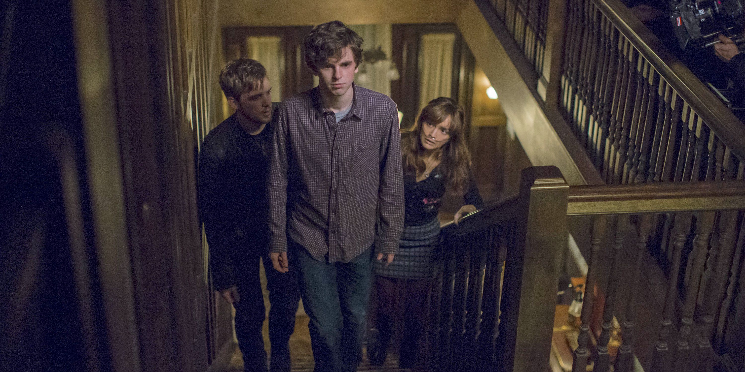 Max Thieriot, Freddie Highmore, and Olivia Cooke in Bates Motel