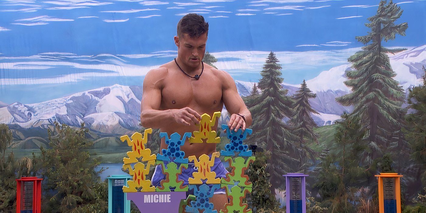 Jackson putting together a balancing puzzle on Big Brother