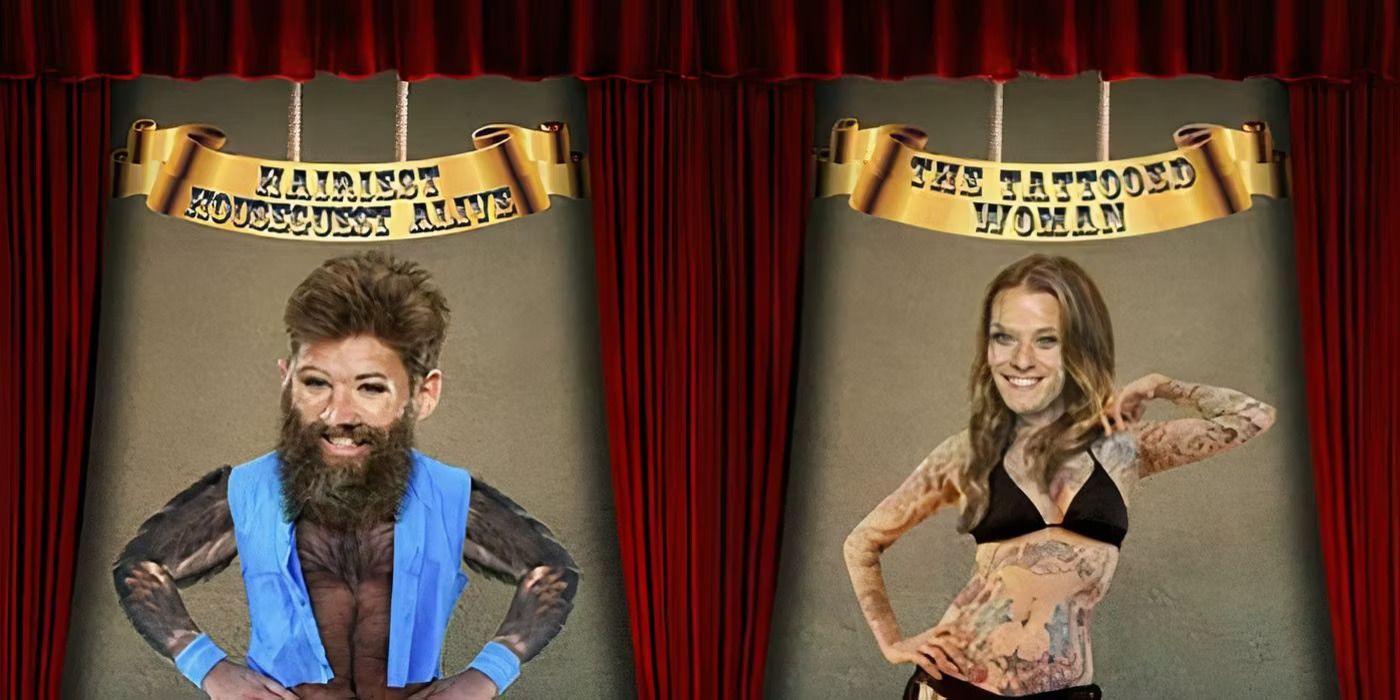 Two creepy images of the faces of two players each put together from Big Brother