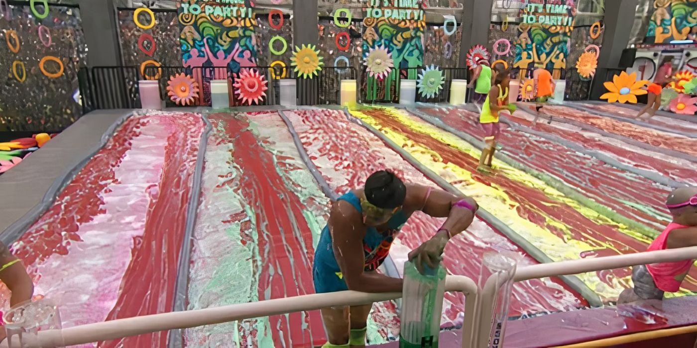 Players participating in the Slippery Slope competition on Big Brother