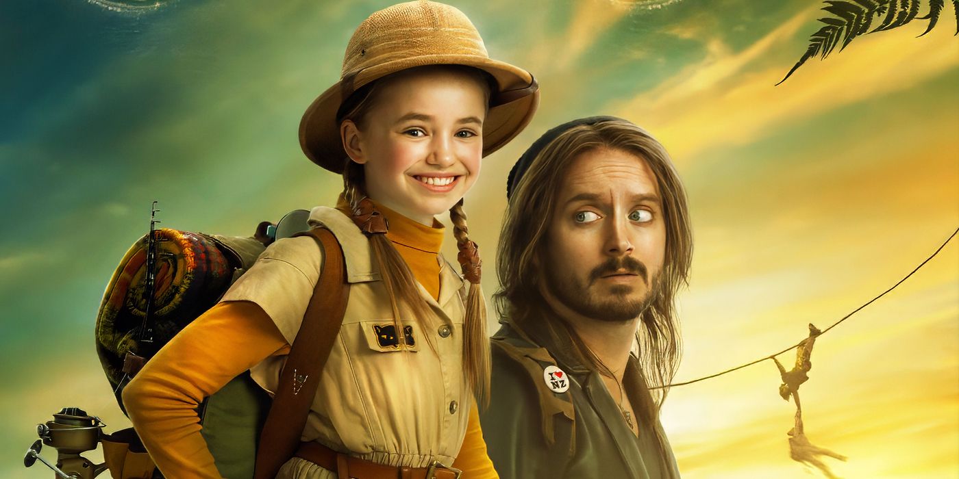 Elijah Wood as Strawn Wise and Nell Fisher as Mildred setting off an adventure in the poster for Bookworm.