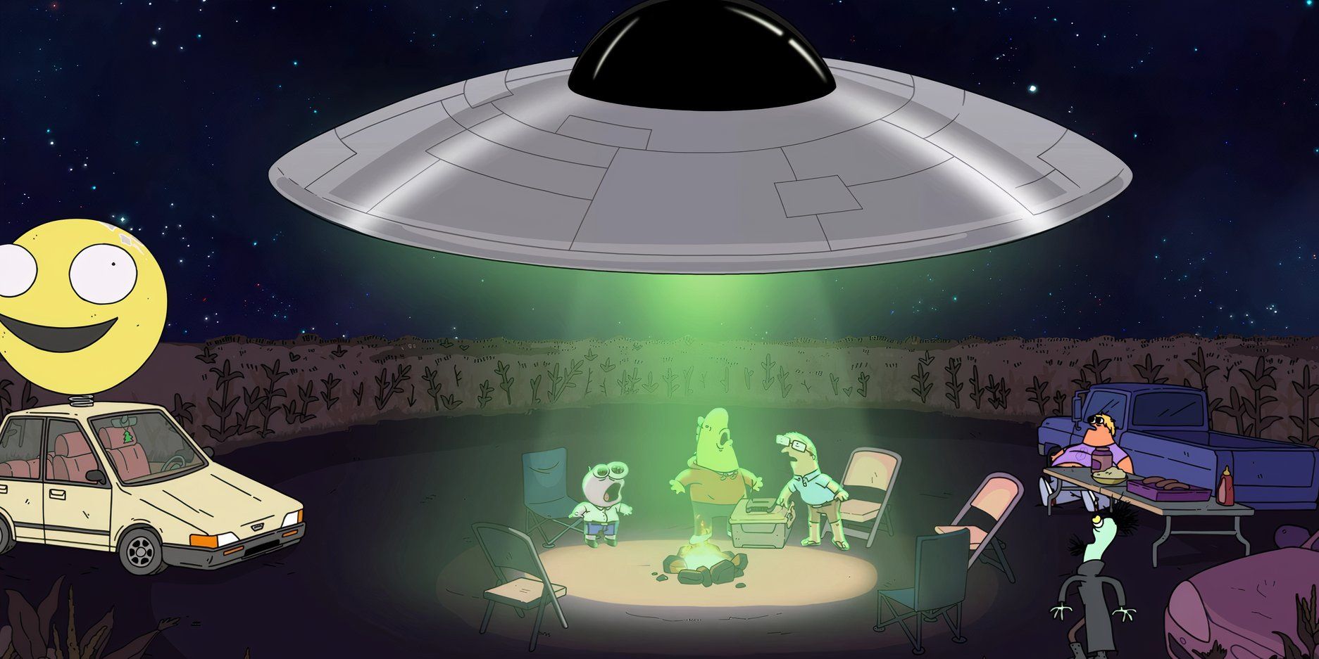 The Smiling Friends being abducted by aliens in &lsquo;Charlie, Pim, and Bill vs. the Alien&rsquo;