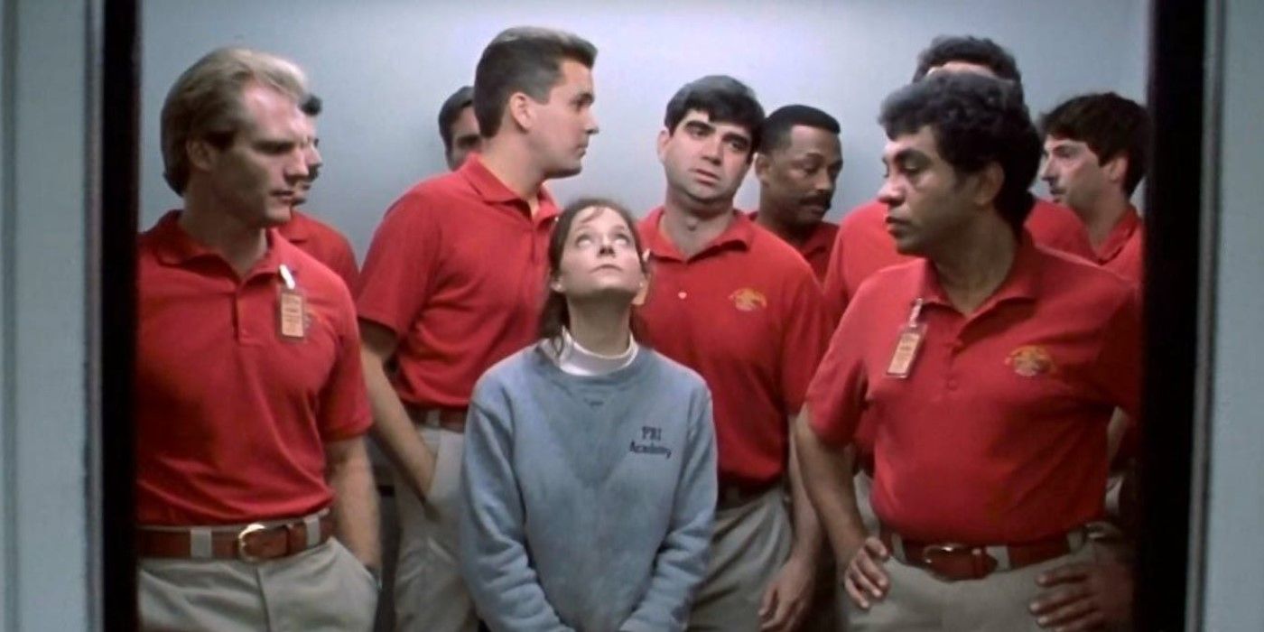 Clarice Starling (Jodie Foster) is much shorter than her fellow recruits in the elevator in 'The Silence of the Lambs'