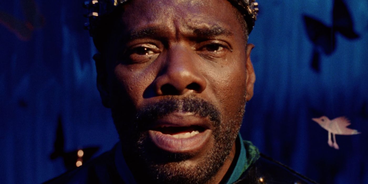 A closeup shot of Colman Domingo's face in front of a blue background in Sing Sing.