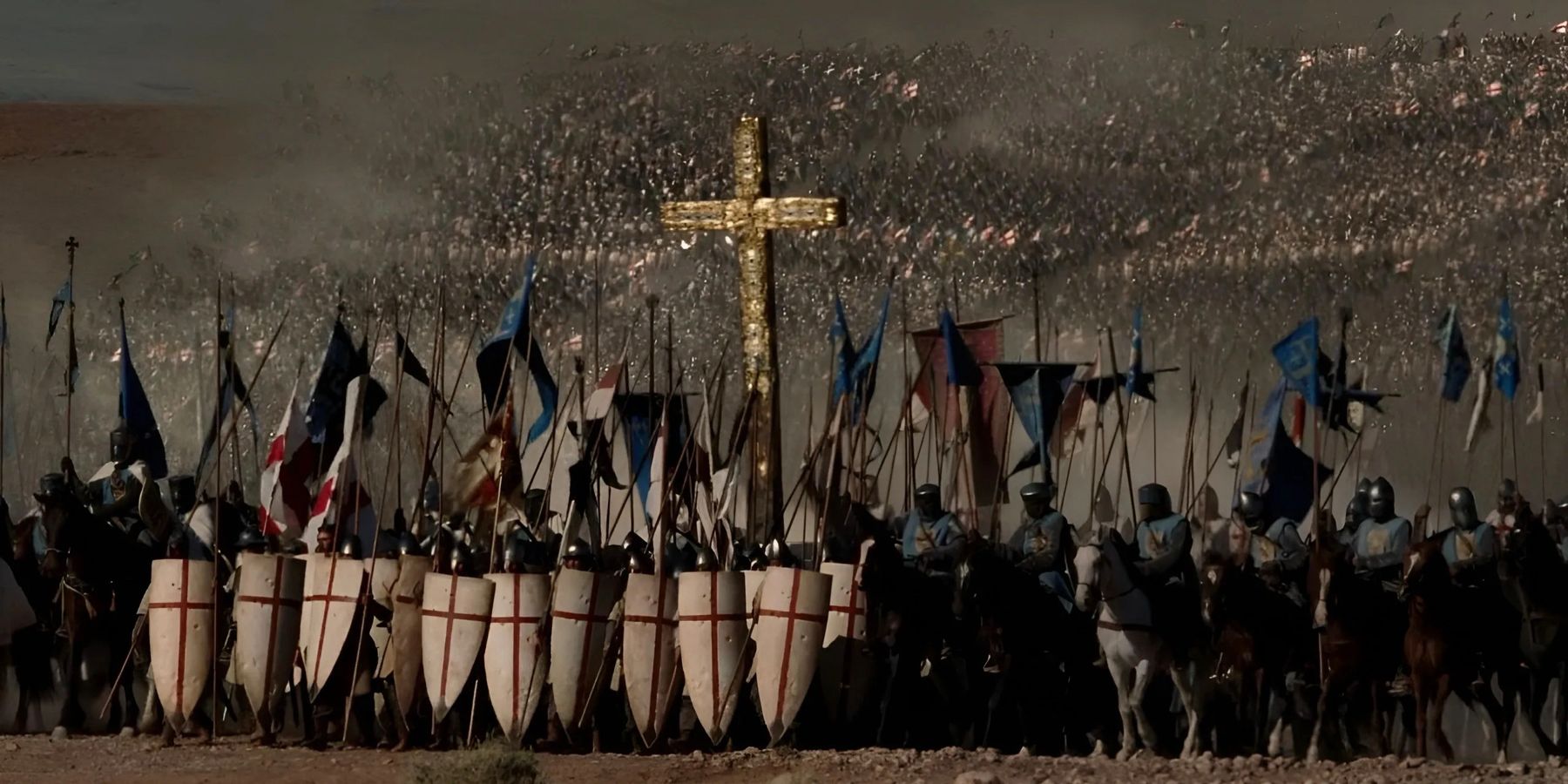 A massive golden cross is erected by the enormous crusading army in Kingdom of Heaven.