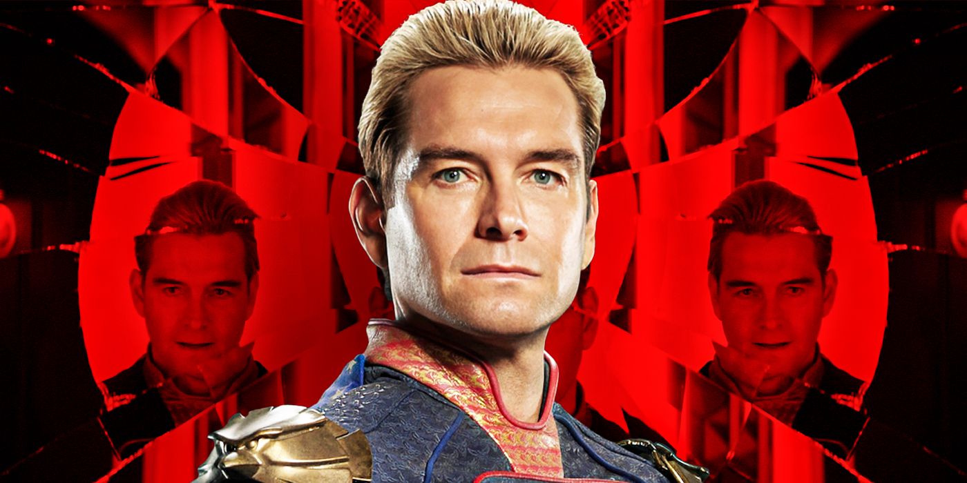  Antony Starr as Homelander looking forward in Season 4 of The Boys with versions of himself in a shattered mirror