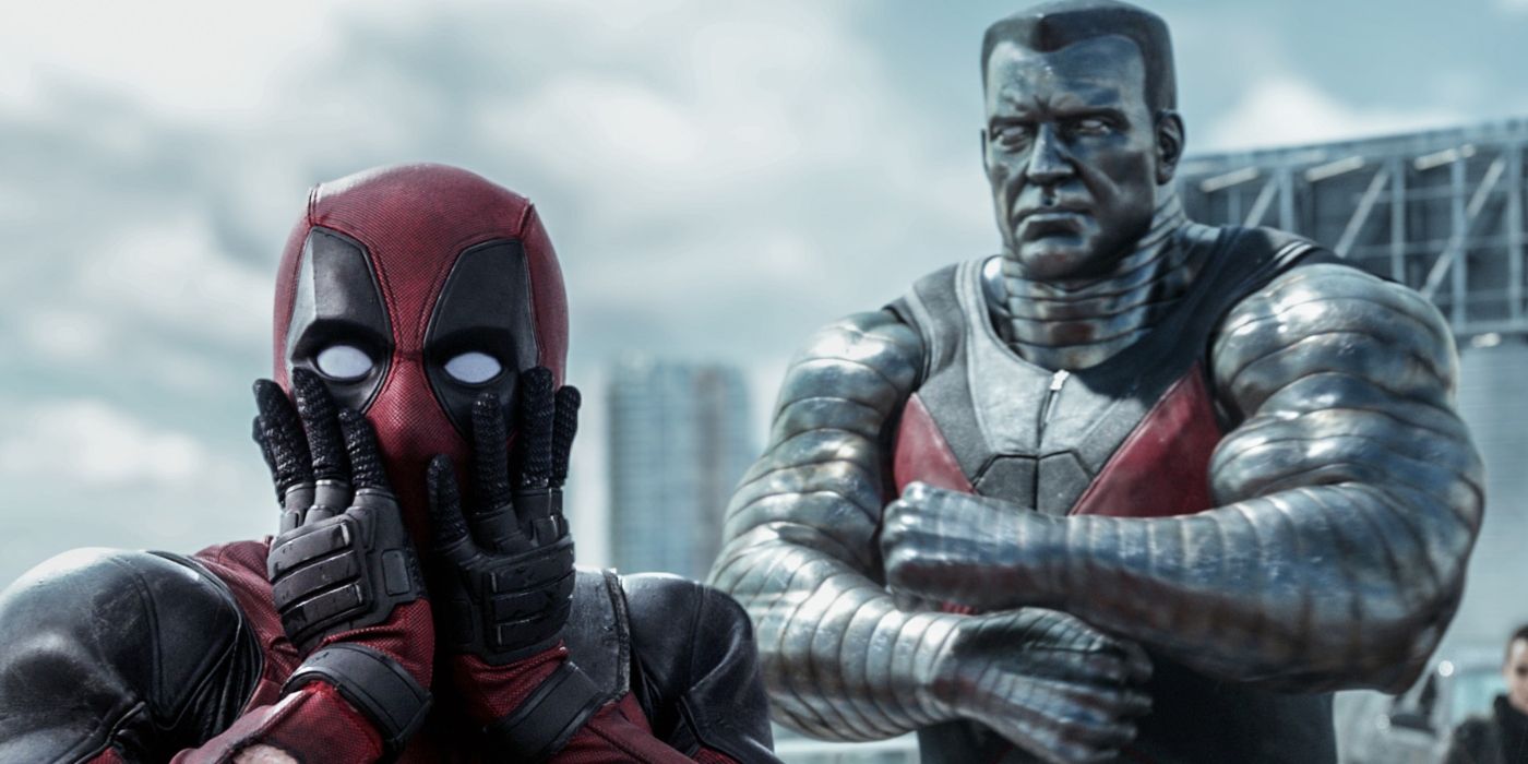 Ryan Reynolds' Deadpool looking shocked with Stefan Kapicic&rsquo;s Colossus in Deadpool