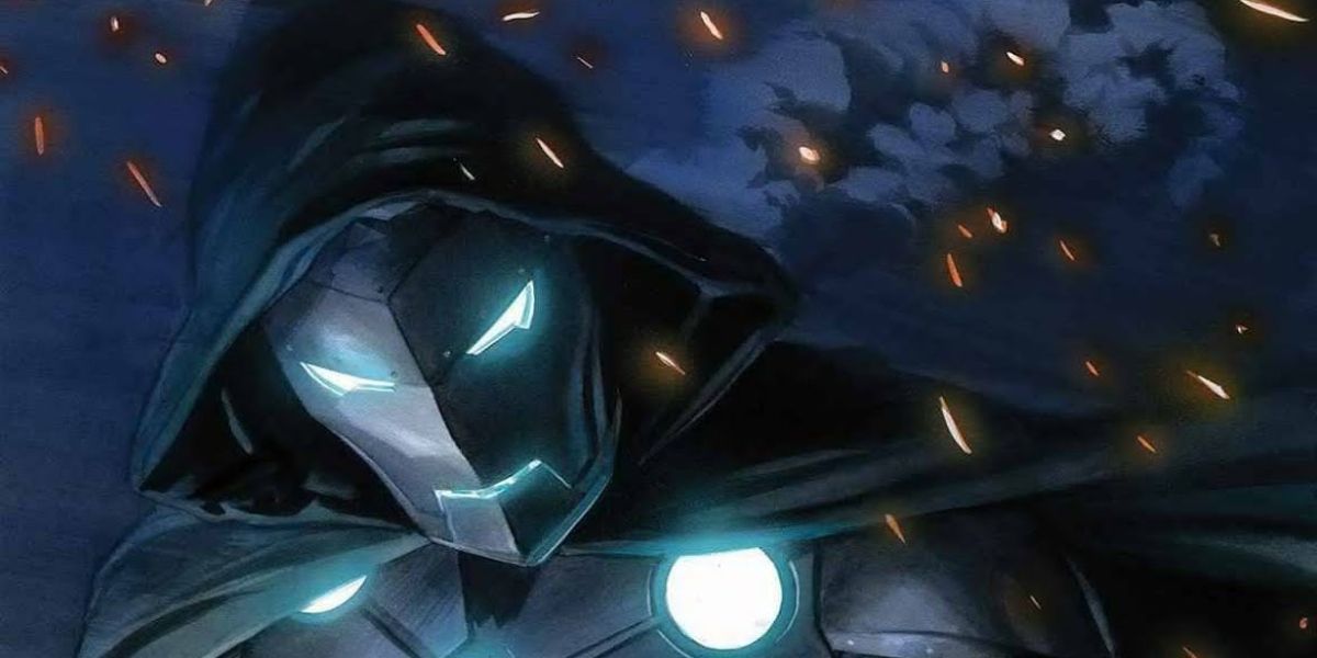 Doctor Doom/Iron Man in a mask and cloak in the Infamous Iron Man storyline