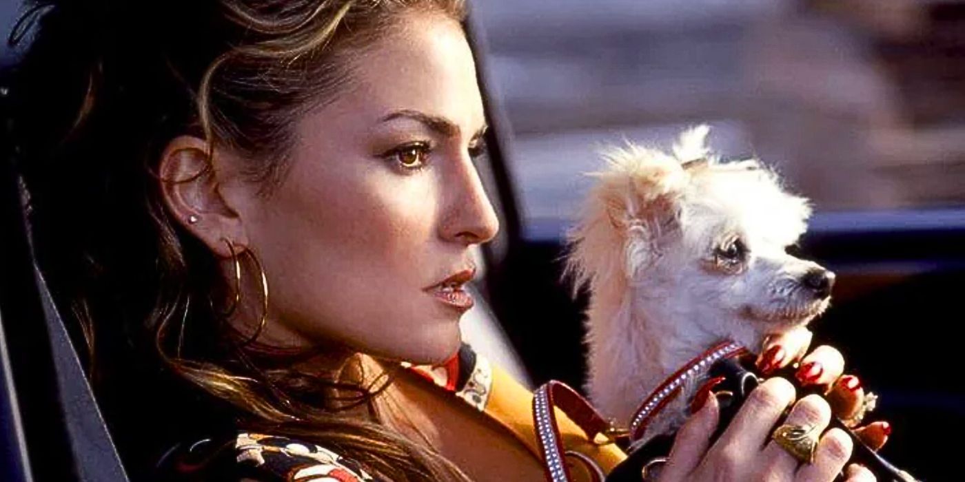 Drea Matteo as Adriana with her dog Cosette look ahead during a car ride from The Sopranos