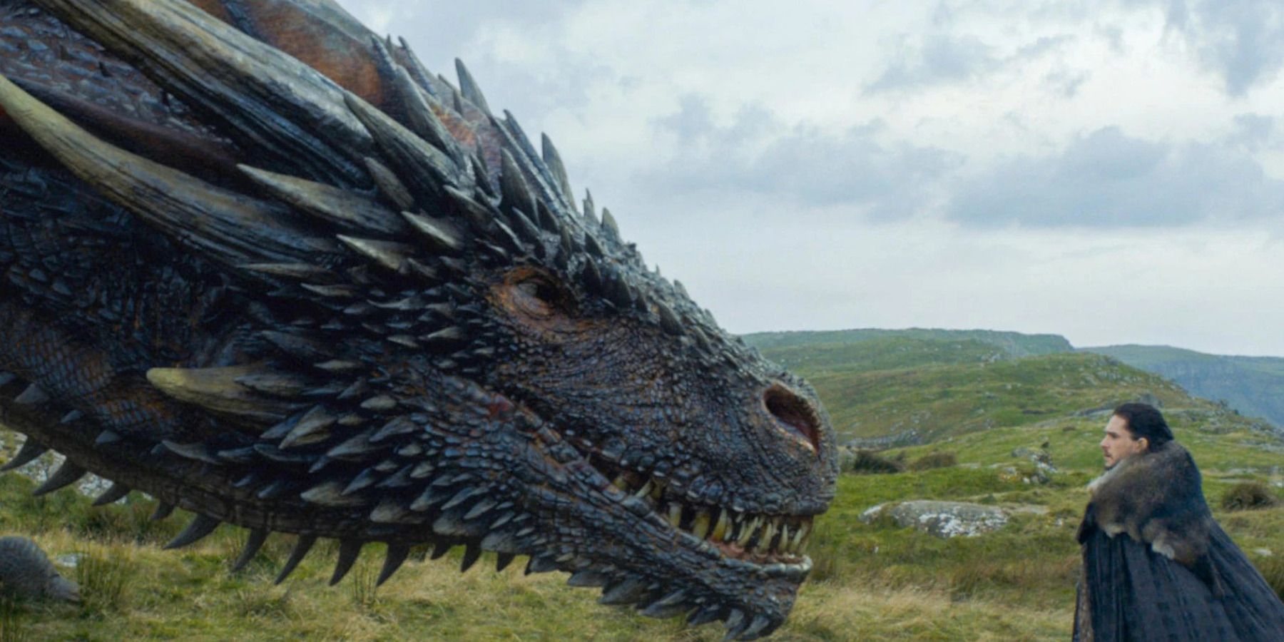 Drogon and Kit Harington as Jon Snow in Game of Thrones Season 7