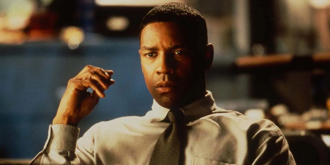 Denzel Washington as Detective John Hobbes looks deep in thought in Fallen.