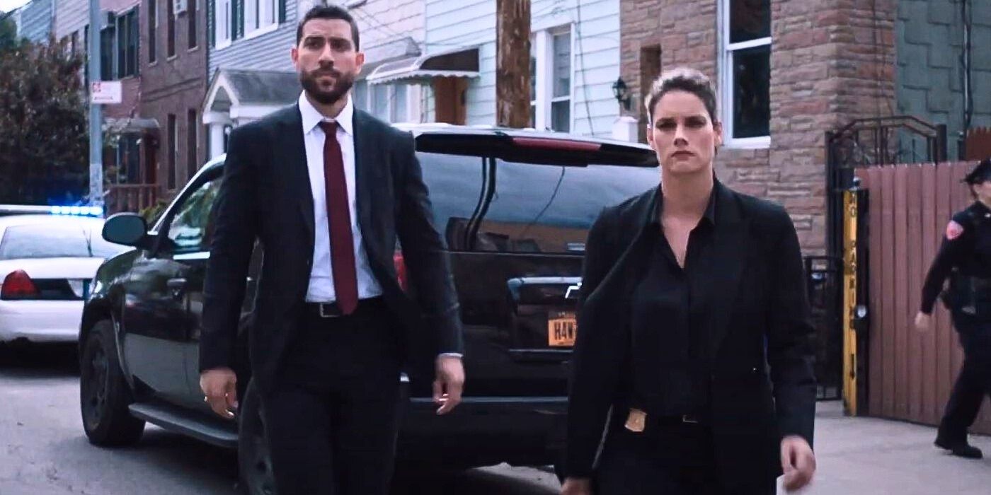 Maggie, played by Missy Peregrym, and OA, played by Zeeko Zaki, arrive at a crime scene on FBI