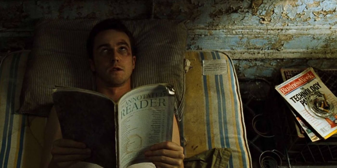 Edward Norton as The Narrator suffering from insomnia in Fight Club