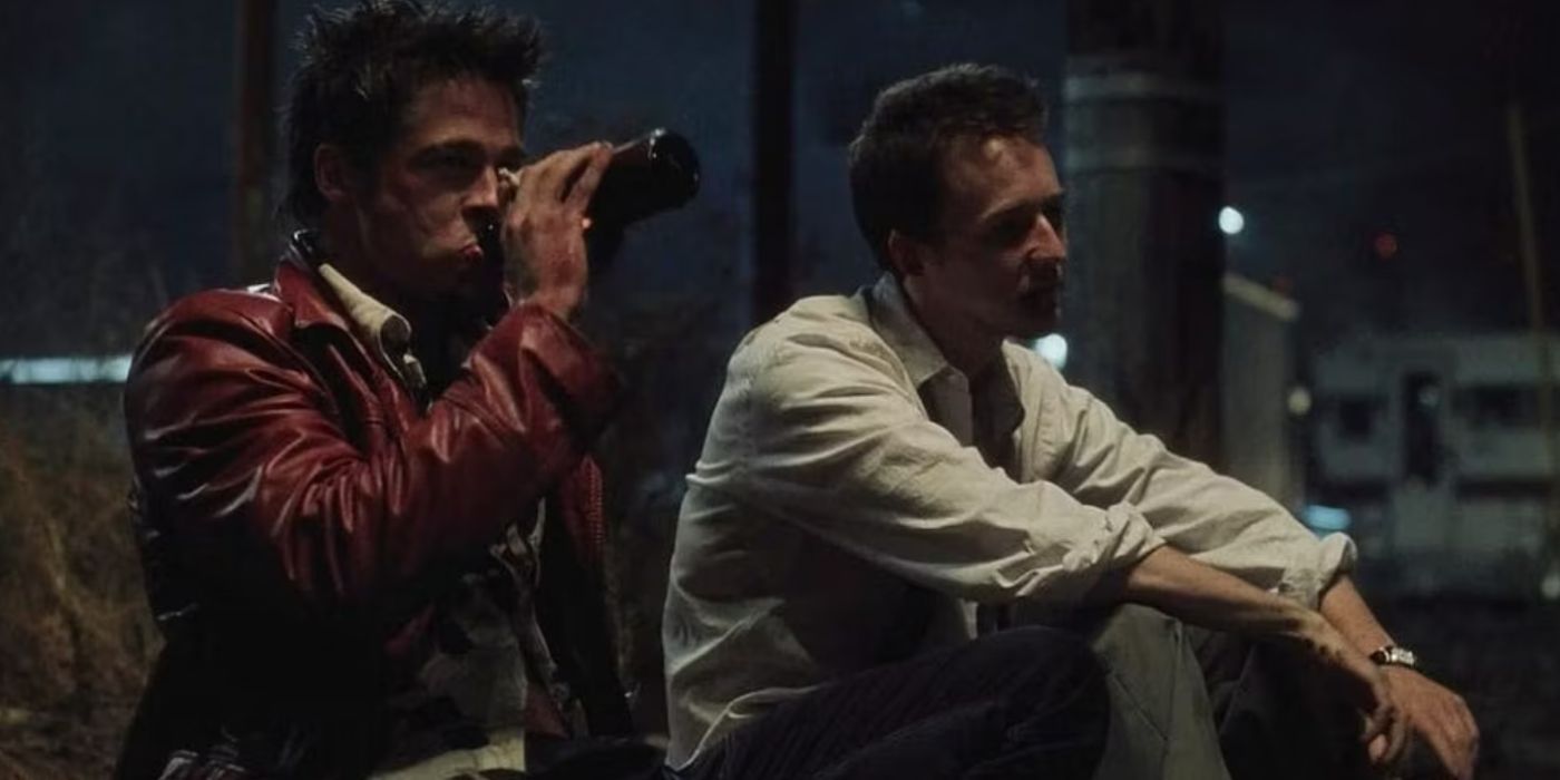 Brad Pitt as Tyler Durden and Edward Norton as the Narrator in Fight Club