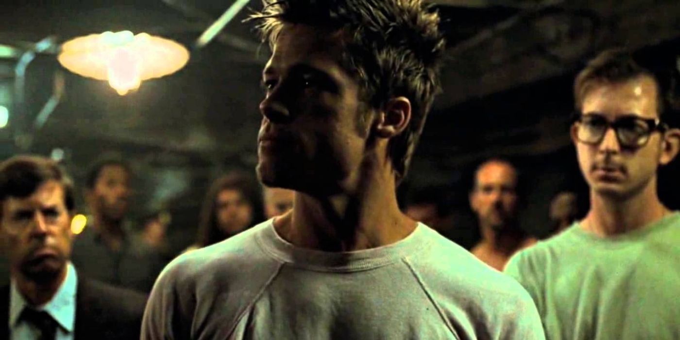 Brad Pitt's Tyler Durden as the leader of Fight Club in Fight Club