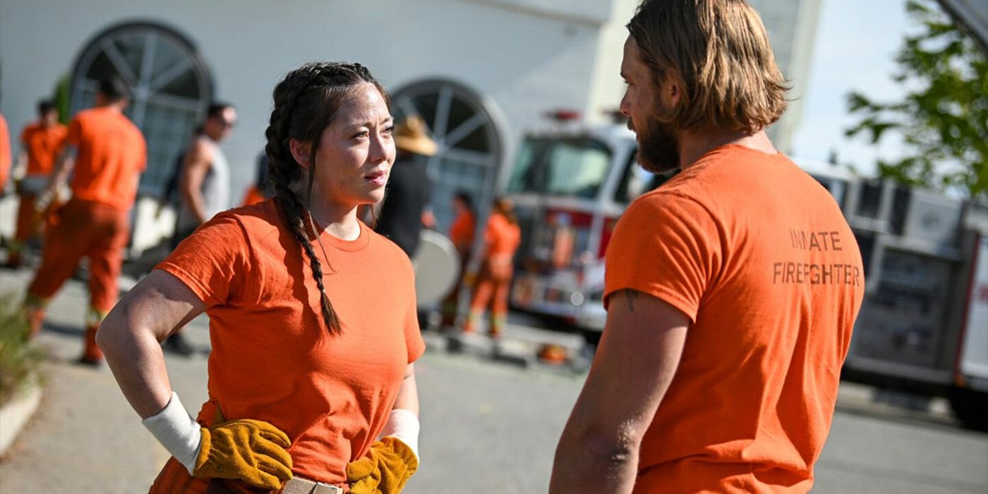 Rebecca Lee (Fiona Rene) meets Bode Leone (Max Thieriot) in 'Fire Country.'