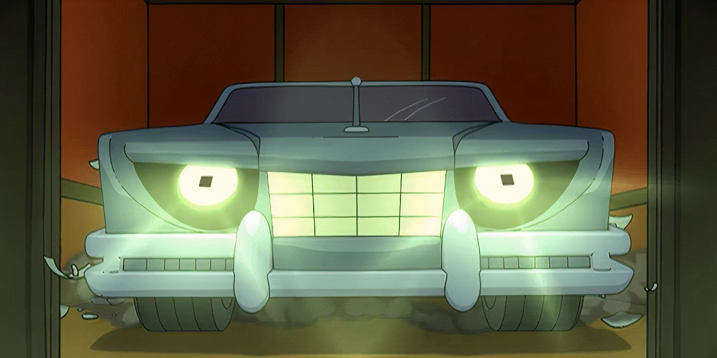 Bender as the vicious were-car with both of his eyes as the headlights shining bright towards the screen in the Futurama episode "The Honking"