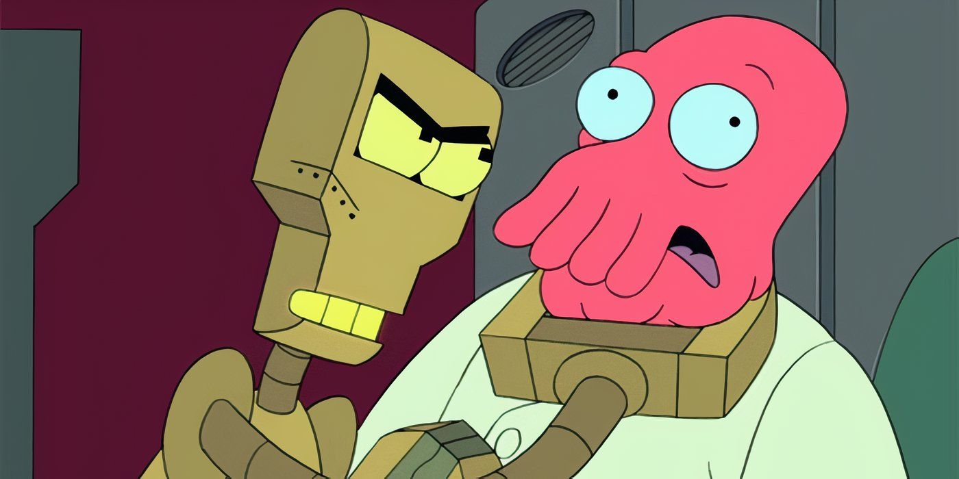 Zoidberg being choked by member of the robot mafia, Clamps, in the Futurama episode 'The Silence of the Clamps'