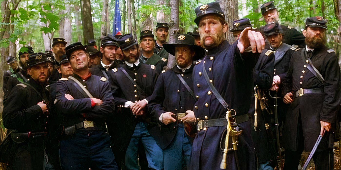 A legion of Union soldiers prepares to charge into the forest in 'Gettysburg'