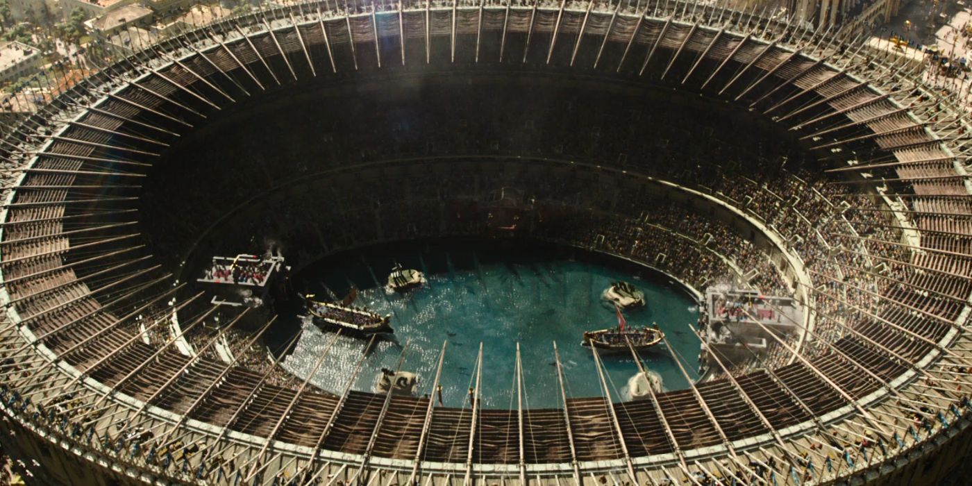 An overhead shot of the Colosseum in Gladiator 2.