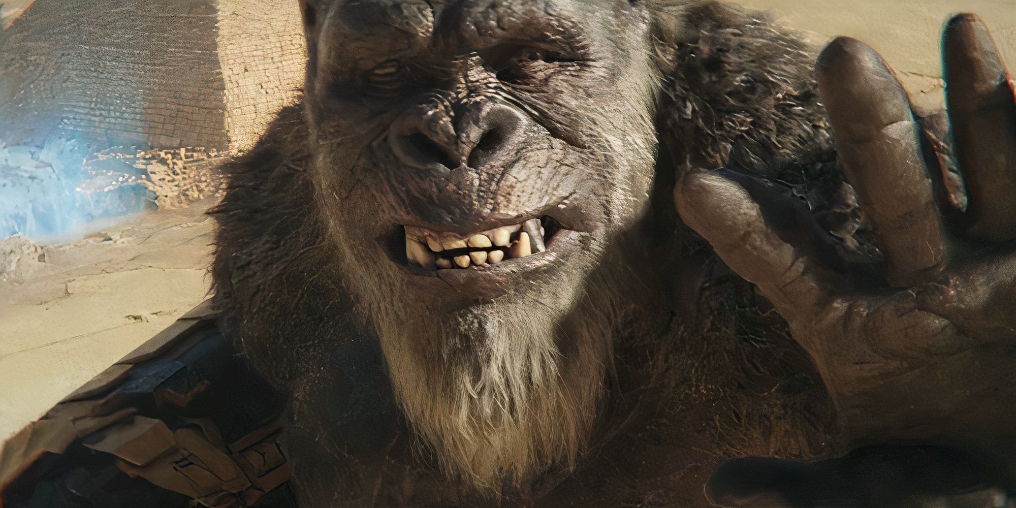 Kong holds out his hands, standing in front of one of the Great Pyramids in &lsquo;Godzilla x Kong: The New Empire&rsquo;