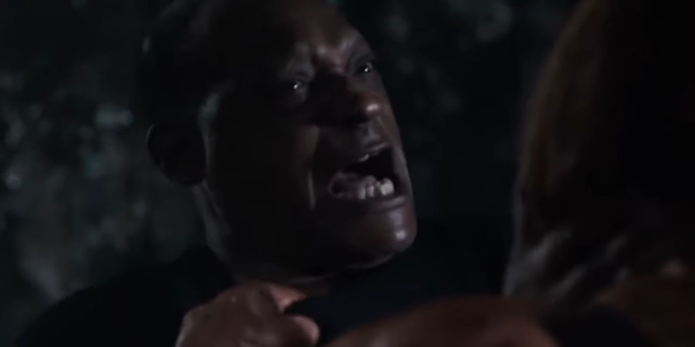 Still of Tony Todd as Reverend Zombie in the gruesome death scene from 'Hatchet II'