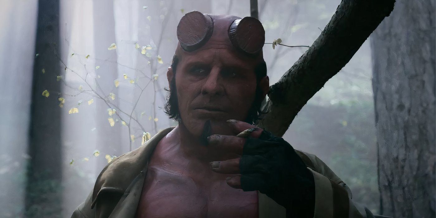 Jack Kesy as Hellboy holding a joint in Hellboy: The Crooked Man.