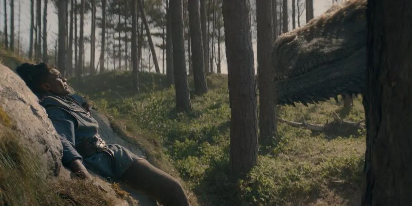 Addam of Hull (Clinton Liberty) faces the dragon Seasmoke in House of the Dragon.