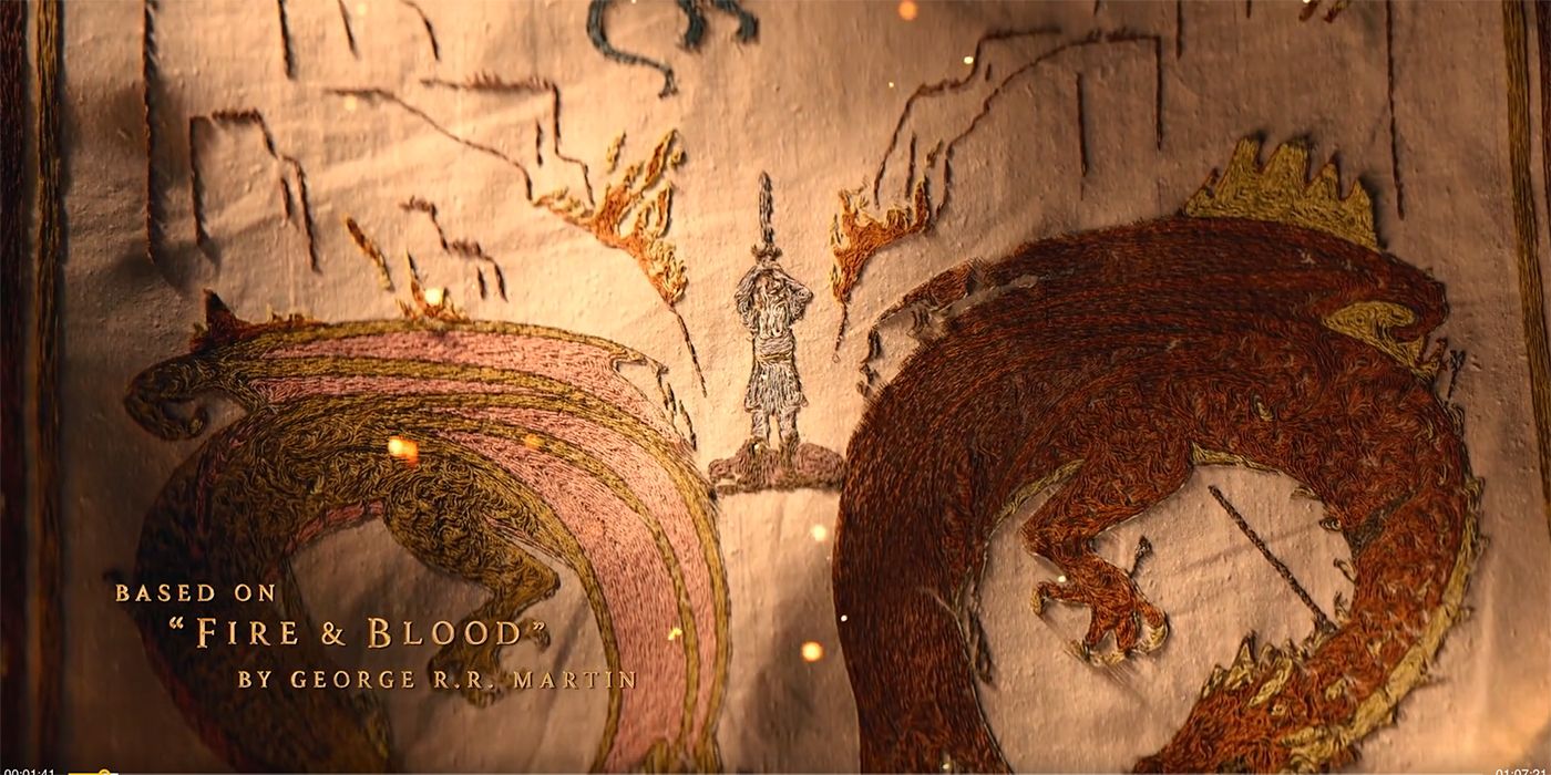 The battle of Rook's Rest in a sewn tapestry from the House of the Dragon Season 2 credits