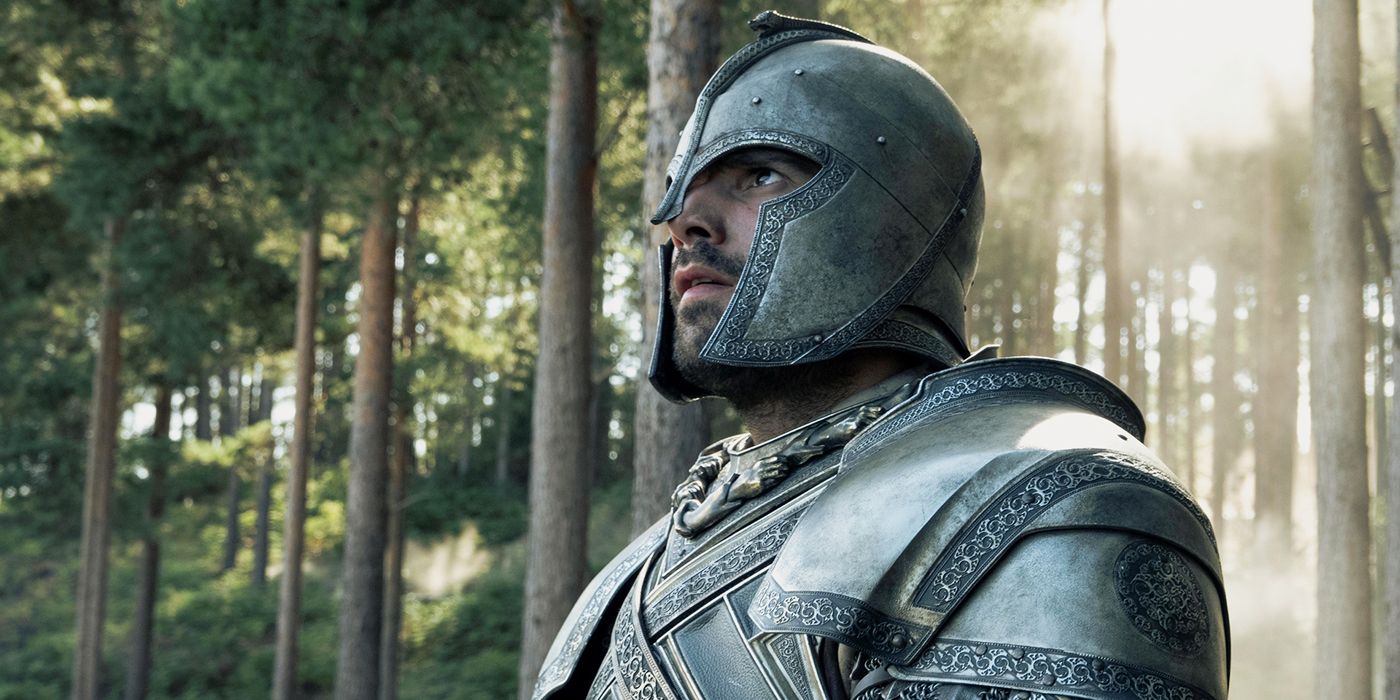 Fabien Frankel as Criston Cole at Rook's Rest in his armor in House of the Dragon 